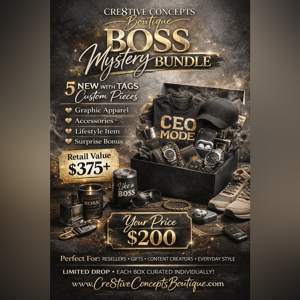 5 NWT Men’s CUSTOM “BOSS" Theme Mystery Box items
